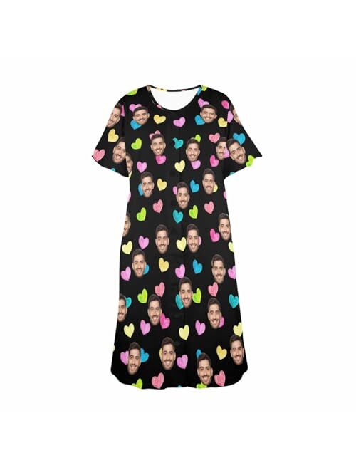 Artsadd Custom Face Sleepwear for Women Personalized Photo Pajama Dress Women's Nightshirt Sleepshirt Loungewear Nightgown