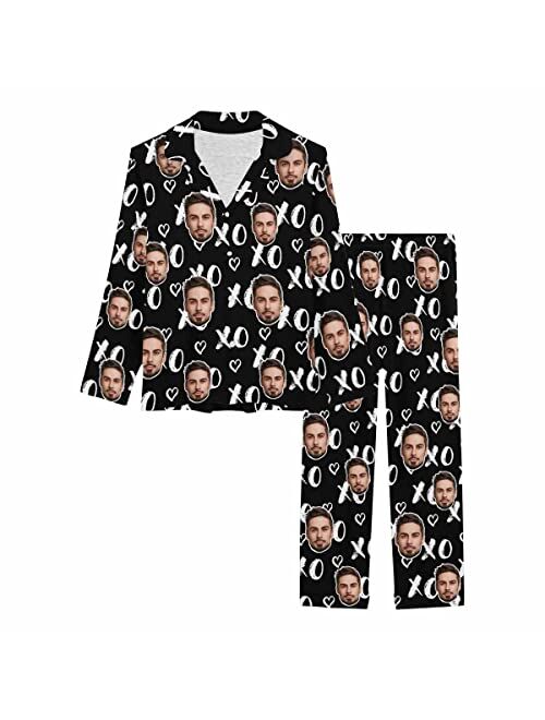 Artsadd Custom face Pajama Set I Love You for Women Personalized Picture Print Long Sleeve Sets Sleepwear Nightwear