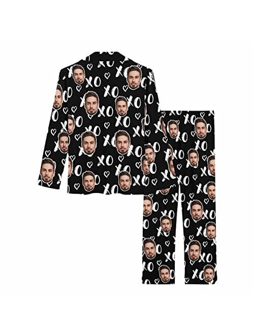Artsadd Custom face Pajama Set I Love You for Women Personalized Picture Print Long Sleeve Sets Sleepwear Nightwear