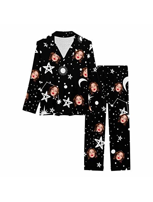 Artsadd Custom face Pajama Set I Love You for Women Personalized Picture Print Long Sleeve Sets Sleepwear Nightwear