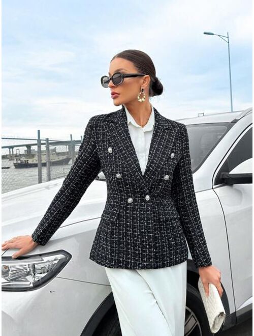 SHEIN BIZwear Fitted Double-breasted Decorative Suit Jacket