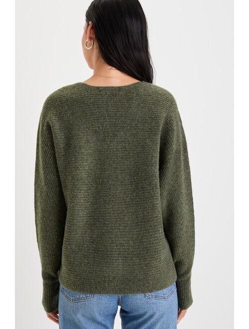 Lulus Seasonal Sight Olive Green Long Sleeve V-Neck Sweater