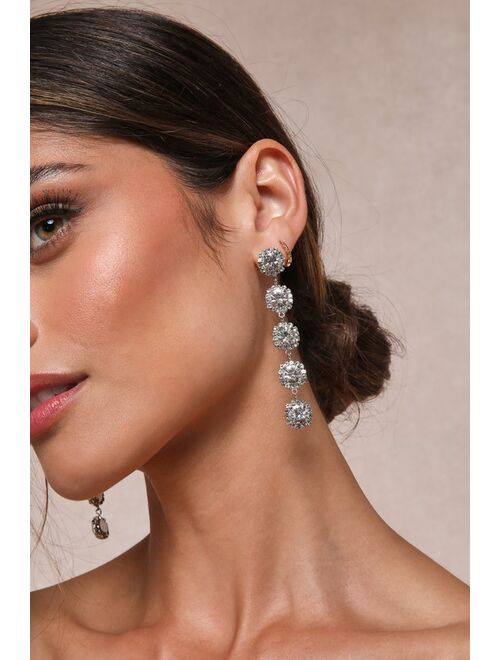 Lulus Made to Glow Silver Rhinestone Drop Earrings