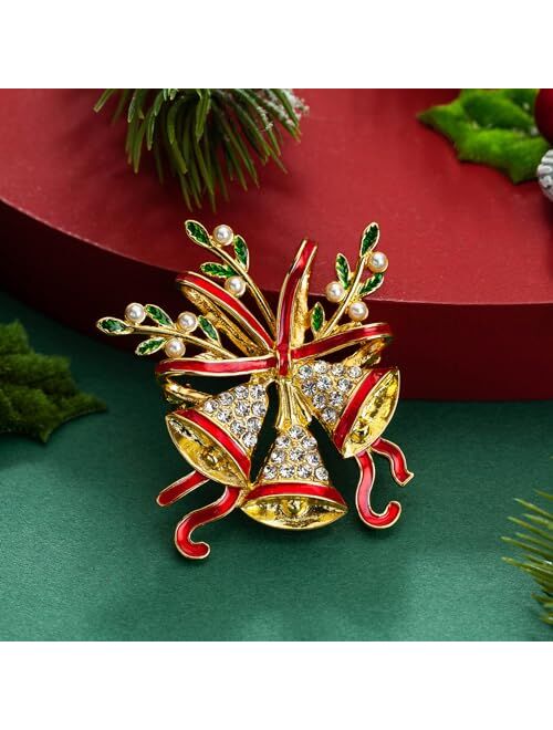 Vanjewnol Gold Christmas Bell Pins and Brooches for Women Girls, B01S