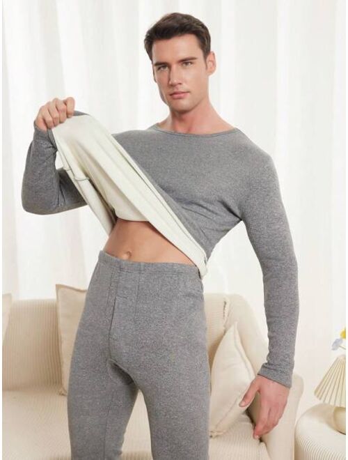 Shein Men Solid Round Neck Thermal Underwear Set