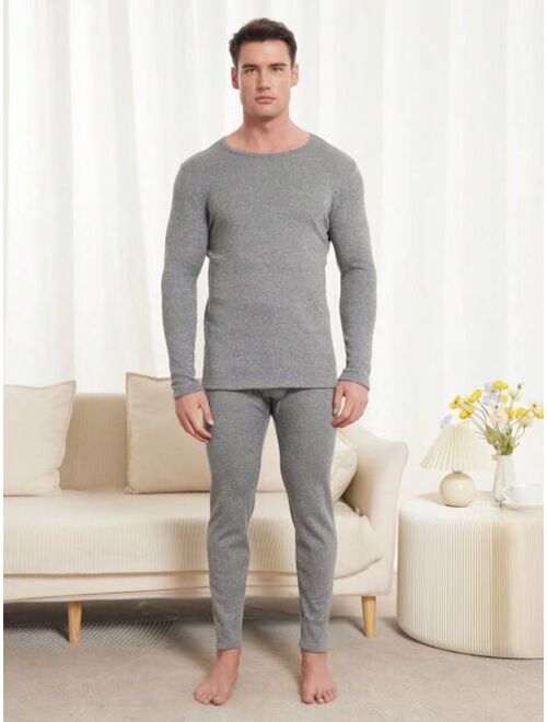 Shein Men Solid Round Neck Thermal Underwear Set