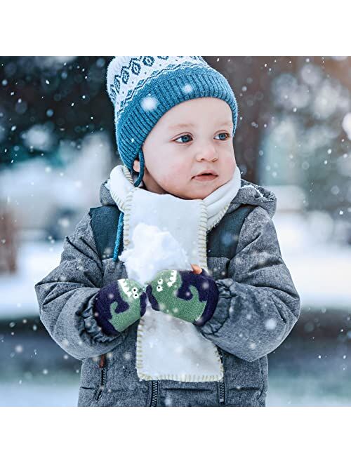 SATINIOR 2 Pairs Kids Fingerless Gloves Knit Convertible Mitten Half Finger Mitten Flap Winter Warm Aged 3-10