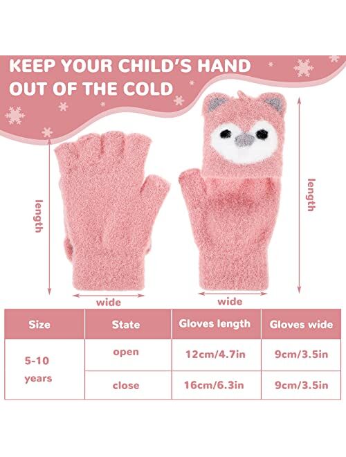 Geyoga 3 Pairs Kids Fingerless Gloves Convertible Flip Top Gloves Winter Warm Half Finger Mitten for Kids Boy Girl 5-10 Years