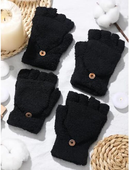 Geyoga 6 Pairs Kids Fingerless Gloves Winter Flip Top Gloves Knitted Mitten with Cover Convertible Warm Gloves for Toddler Boys Girl