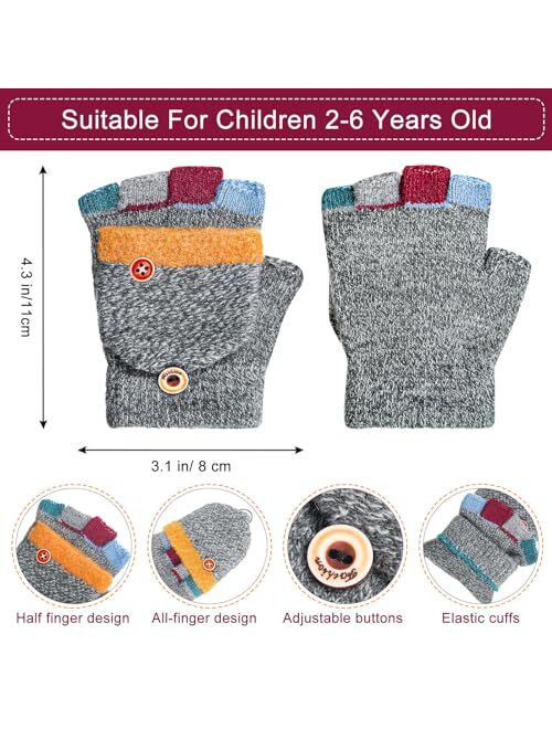 Handepo Kids Winter Gloves 3 Pairs Convertible Warm Gloves Flip Top Toddler Gloves Baby Gloves Infant Gloves for Kids 2-6 Years