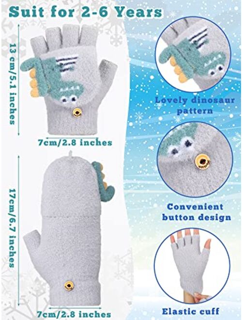 Bencailor 3 Pair Convertible Mittens Kids Knitted Warm Fingerless Gloves Toddler Cartoon Gloves with Mitten Cover for Boy Girl
