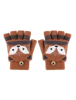 Holiberty Cute Baby Kids Wool Winter Fingerless Gloves Toddler Boys Girls Convertible Knit Mittens Warm Snow Gloves Age 3-10
