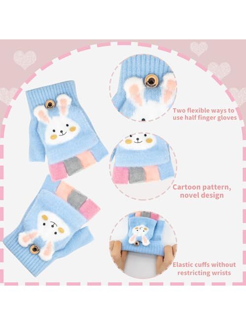 Zolunu Kids Fingerless Gloves Winter Warm Convertible Flip Top Gloves Soft Knit Lining and Cute Cartoon for Kids Boy Girls