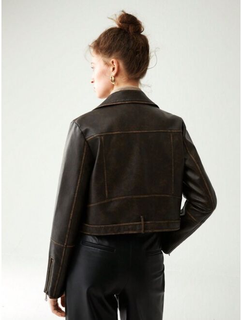 Shein Anewsta Zip Up PU Leather Moto Jacket