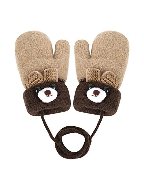 Holiberty Toddler Kids Warm Winter Gloves Cute Infant Baby Boys Girls Thick Fleece Lined Full Finger Ski Snow Gloves Mittens