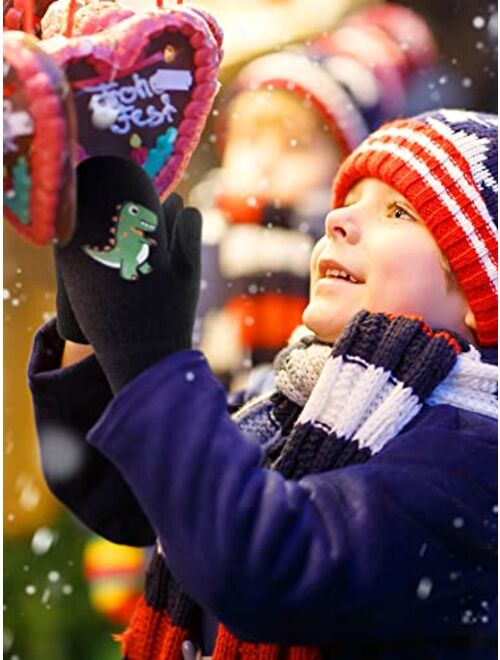 Geyoga 3 Pairs Kids Winter Mittens Winter Stretchy Knit Gloves Dinosaur Warm Mittens Full Finger Kids Gloves for Boys Girls Baby