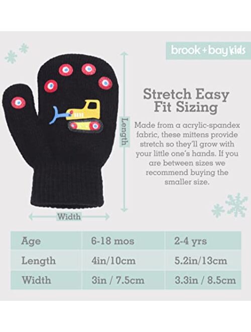 Brook + Bay Toddler Mittens Pack - 3 Pairs Kids Magic Mittens - Children's Mittens - Kids Warm Mittens Gloves - Knit Mittens