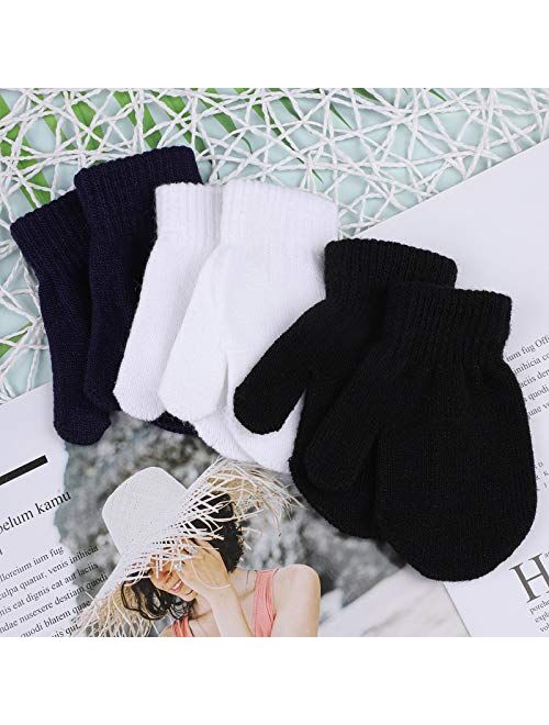 URATOT 6 Pairs Toddler Knitted Mittens Magic Stretch Gloves Winter Warm Knitted Soft Baby Mittens