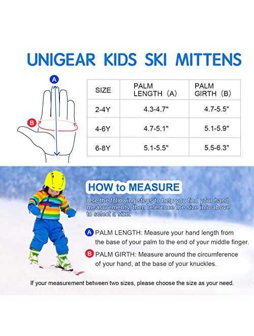 Unigear Kids Ski Mittens Waterproof Winter Snow Thinsulate Mittens with String for Boys Girls