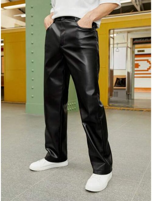 Shein Manfinity Men Slant Pocket PU Leather Pants