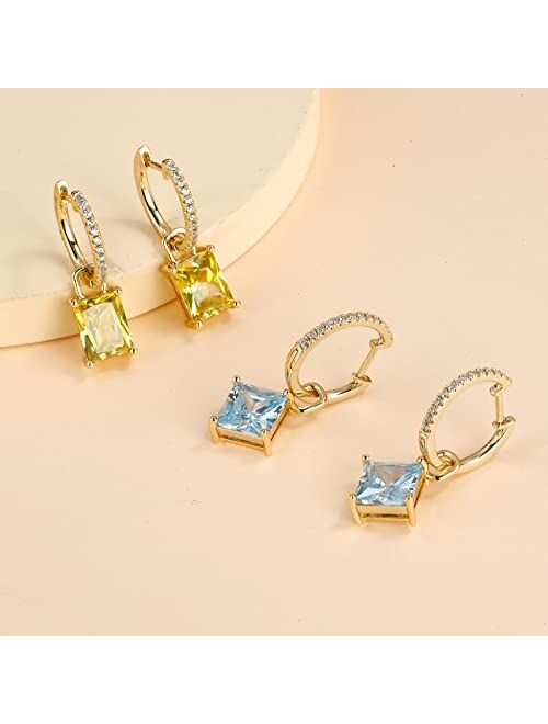MABARRI Gold Pendant Earrings 14K Yellow Gold Plated Mother of Pearl Earrings for Women Girls Trendy Opal Dangle Drop Earrings with 925 Sterling Silver Posts Hypoallergen