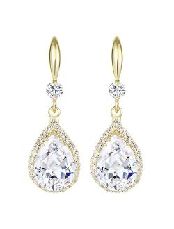 Linawe Diamond Dangle Earrings for Women Trendy, Rhinestone Drop Chandelier Earrings, Teardrop Crystal Cubic Zirconia Wedding Jewelry Set, 14K Gold/Rose Gold/Silver Tone