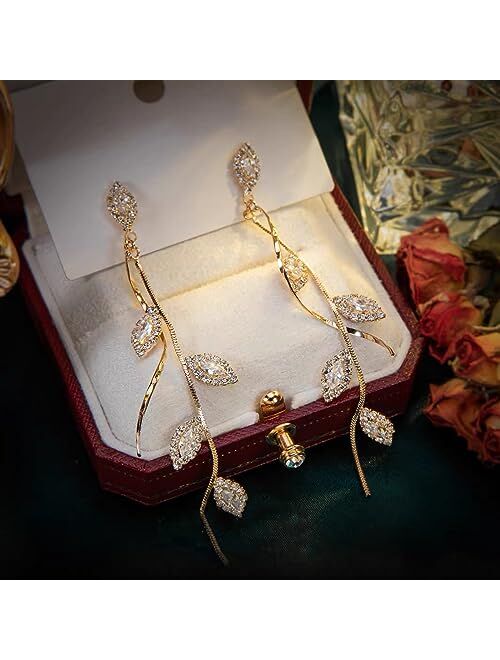 Asoqola Crystal Wedding Earrings for Bridal Bridesmaid Bride Drop Earrings Gold Chandelier Dangle Earrings for Women Cubic Zirconia Rhinestone Dangling Earrings Prom Part