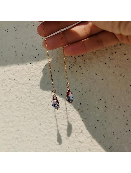 Wanggao Stainless Steel Water Drop Long Chain Earrings for Women Girls Linear Crystal Threader Earrings Jewelry