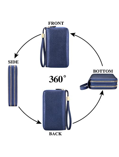 SENDEFN Leather Women Wallet RFID Blocking Zipper Around Phone Holder Clutch Wristlet Large Capacity