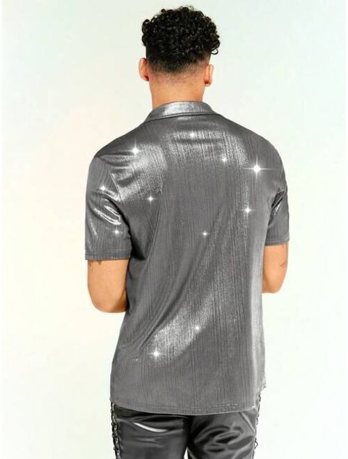 Shein Manfinity AFTRDRK Men Metallic Button Front Shirt