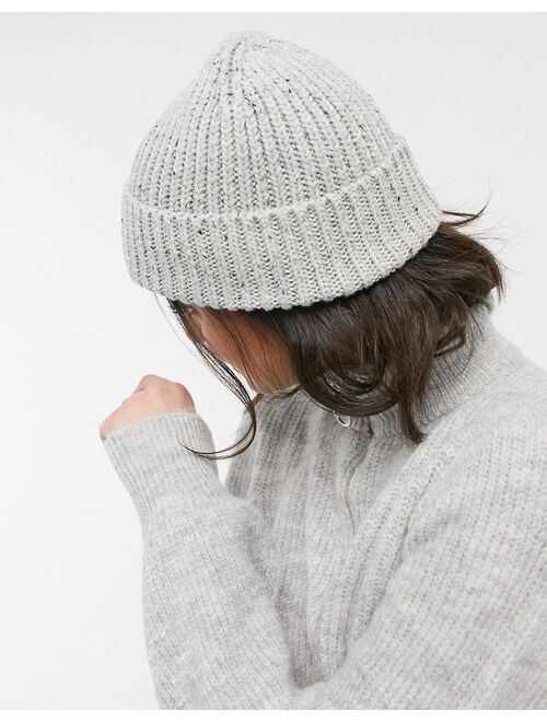 ASOS DESIGN chunky neppy beanie with deep turn up in gray
