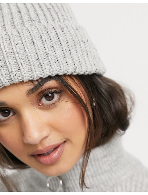 ASOS DESIGN chunky neppy beanie with deep turn up in gray