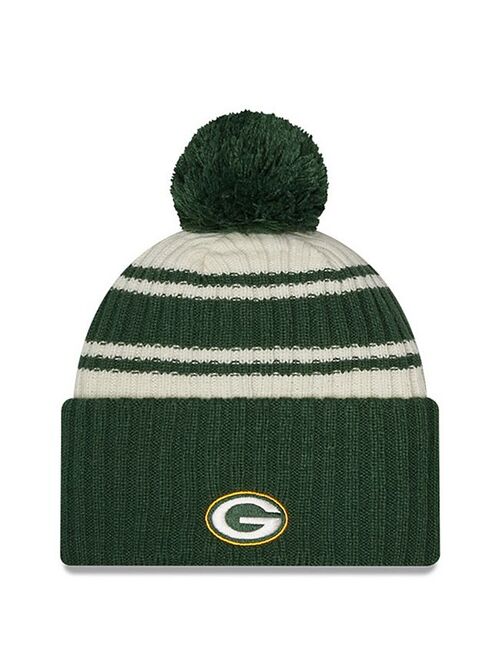 New Era x Staple Men's New Era Cream/Green Green Bay Packers 2022 Sideline Sport Cuffed Pom Knit Hat