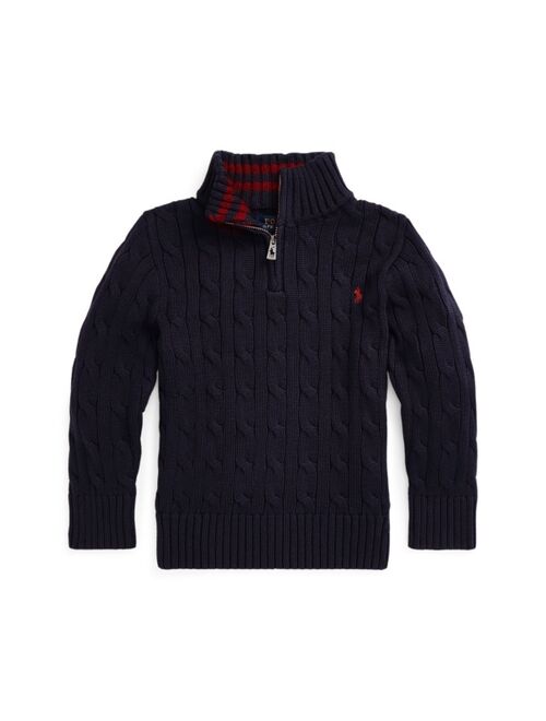 POLO RALPH LAUREN Toddler and Little Boys Cable-Knit Cotton Quarter-Zip Sweater