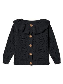 Haloumoning Girls Cardigan Knit Sweaters Ruffle School Uniform Sweater V Neck Button Outerwear 5-14 Years