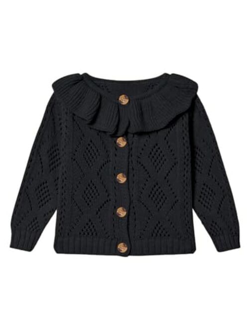 Haloumoning Girls Cardigan Knit Sweaters Ruffle School Uniform Sweater V Neck Button Outerwear 5-14 Years