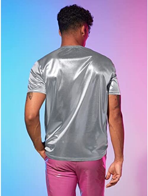 GORGLITTER Men's Metallic Round Neck Tee Short Sleeve Casual T Shirt