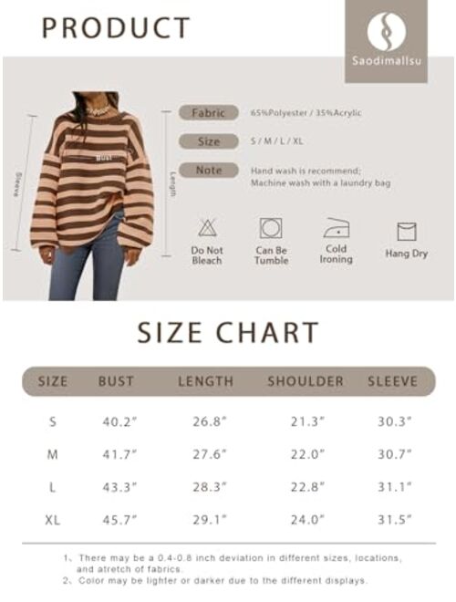 Saodimallsu Womens Striped Oversized Sweater Fall Slouchy Long Sleeve Ribbed Knit Pullover Sweaters Tops