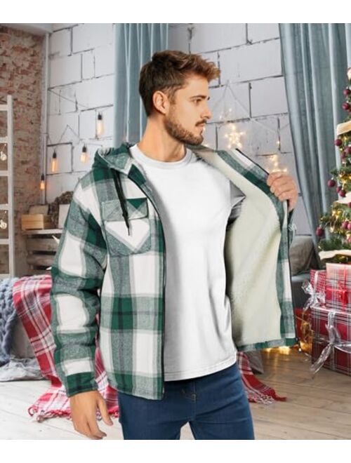 GEEK LIGHTING Men's Flannel Shirts Jacket Sherpa Lined Fleece Plaid Hoodie Long Sleeve Winter Warm Coat