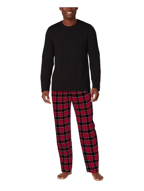 CUDDL DUDS Men's Cozy Lodge 2-Pc. Solid French Terry Sweatshirt & Plaid Pajama Pants Set