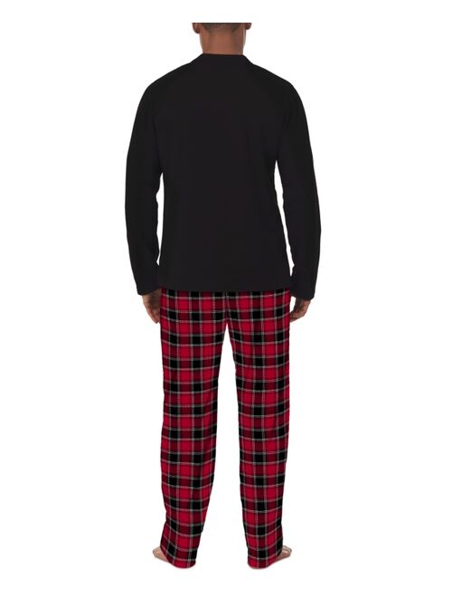 CUDDL DUDS Men's Cozy Lodge 2-Pc. Solid French Terry Sweatshirt & Plaid Pajama Pants Set