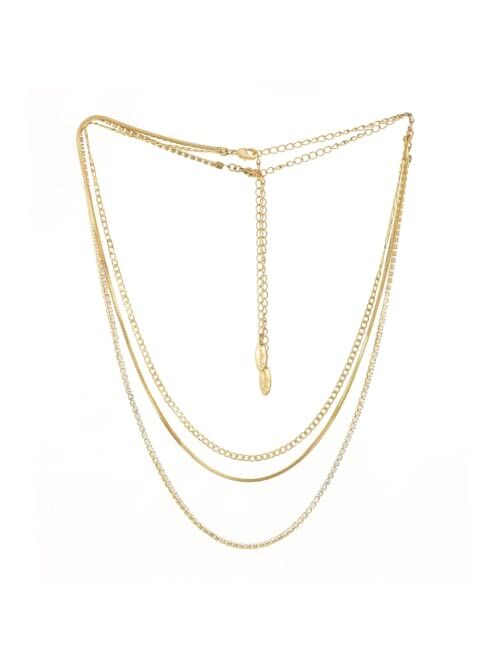 Ettika Women Necklace. Minimal Layers Crystal and 18k Gold Plated Necklace. Fashion Jewelry and Accessory.