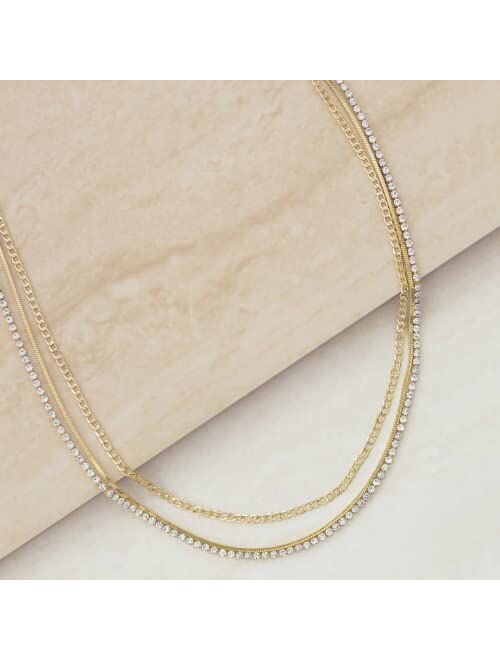 Ettika Women Necklace. Minimal Layers Crystal and 18k Gold Plated Necklace. Fashion Jewelry and Accessory.