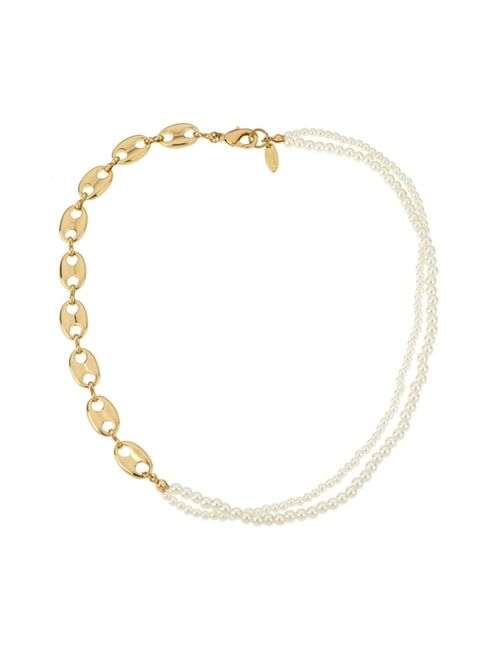 ETTIKA 18K Gold Plated Link Chain and Cultured Freshwater Pearl Beaded Necklace