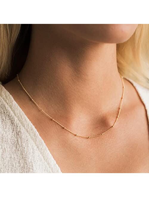 Aisansty Layered Choker Necklace Pendant Disc Bar Handmade 14K Gold Plated Dainty Satellite Pearl Bead Herringbone Snake Chain Necklace Simple Layering Gold Necklace Set 