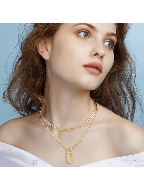 O.SECERT Gold Paperclip Chain Necklace Layered Necklaces for Women Dainty 18K Gold Choker Layering Necklaces Paperclip Ear of Wheat Pendant Necklaces Link Stacking Neckla