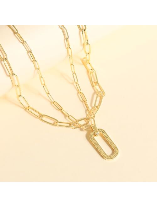 O.SECERT Gold Paperclip Chain Necklace Layered Necklaces for Women Dainty 18K Gold Choker Layering Necklaces Paperclip Ear of Wheat Pendant Necklaces Link Stacking Neckla