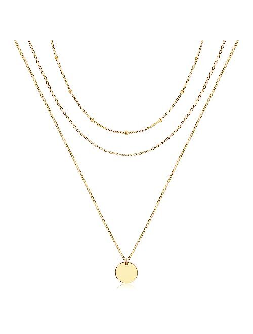 Elenary Layered Choker Necklaces for Women,Handmade 14K Gold Plated Dainty Pearl Choker Snake Chains Star Bar Coin Pendant Multilayer Adjustable Layering Gold Necklace Se
