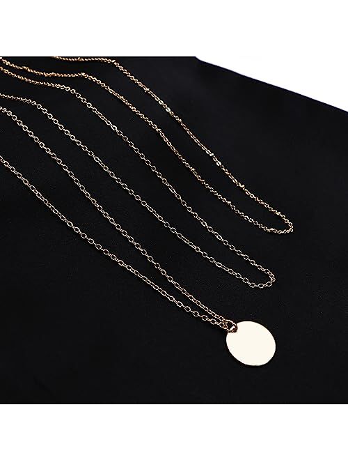 Elenary Layered Choker Necklaces for Women,Handmade 14K Gold Plated Dainty Pearl Choker Snake Chains Star Bar Coin Pendant Multilayer Adjustable Layering Gold Necklace Se