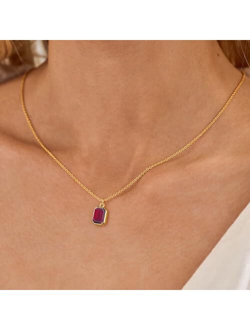 Vrsilver Layered Birthstone Necklace for Women Girls, Gold Silver Rose Gold Plated Layered Paperclip Chain Choker Necklace with Rectangle Birthstone Pendant Birthday Gift